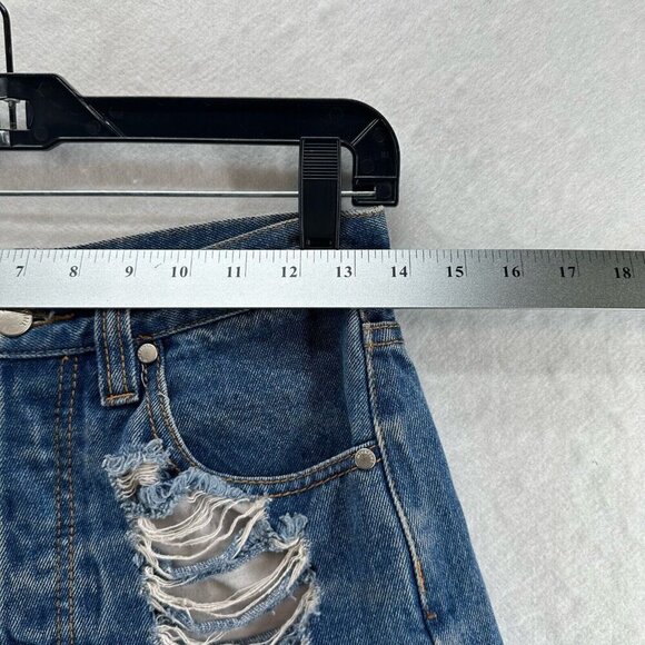 MINKPINK Shorts Womens Sz S Cut-Off Midrise Distressed Medium Washed Denim Blue - Picture 5 of 7